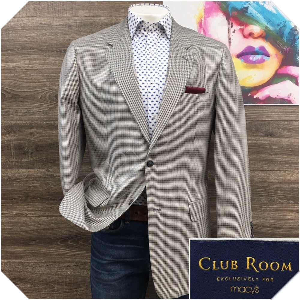 CLUB ROOM Mens‎ Wool Silk Blazer Sport Coat Casual Jacket Size 44L Classic Suit